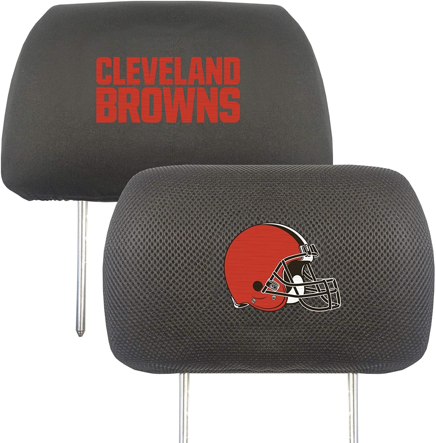 Cleveland Browns Pair of Premium Auto Head Rest Covers, Embroidered, Black Elastic, 14x10 Inch