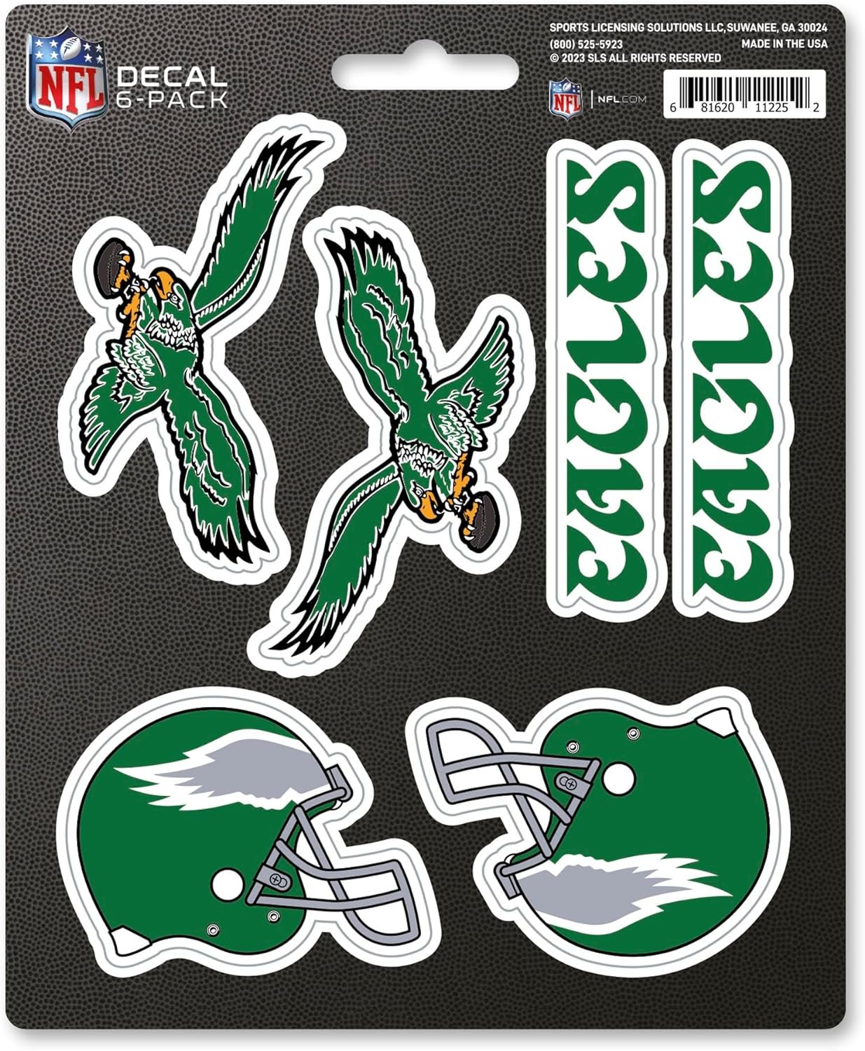 Philadelphia Eagles 6-Piece Decal Sticker Set, Vintage Retro Logo, 5x6 Inch Sheet, Gift for football fans for any hard surfaces around home, automotive, personal items