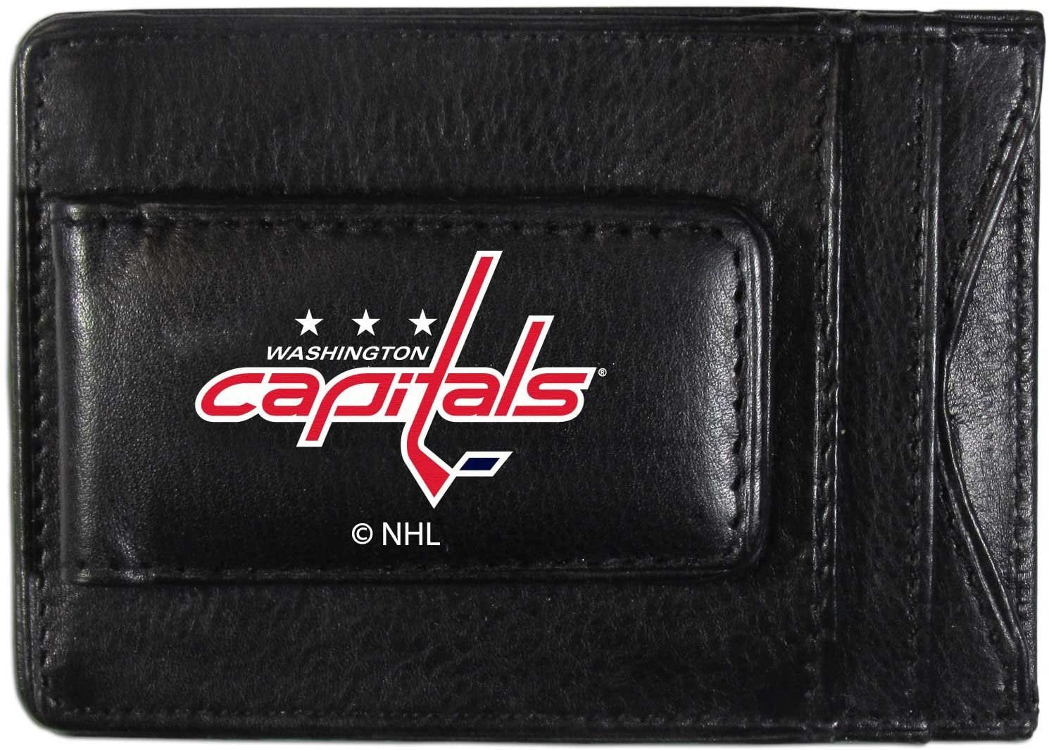 Washington Capitals Black Leather Wallet, Front Pocket Magnetic Money Clip, Printed Logo