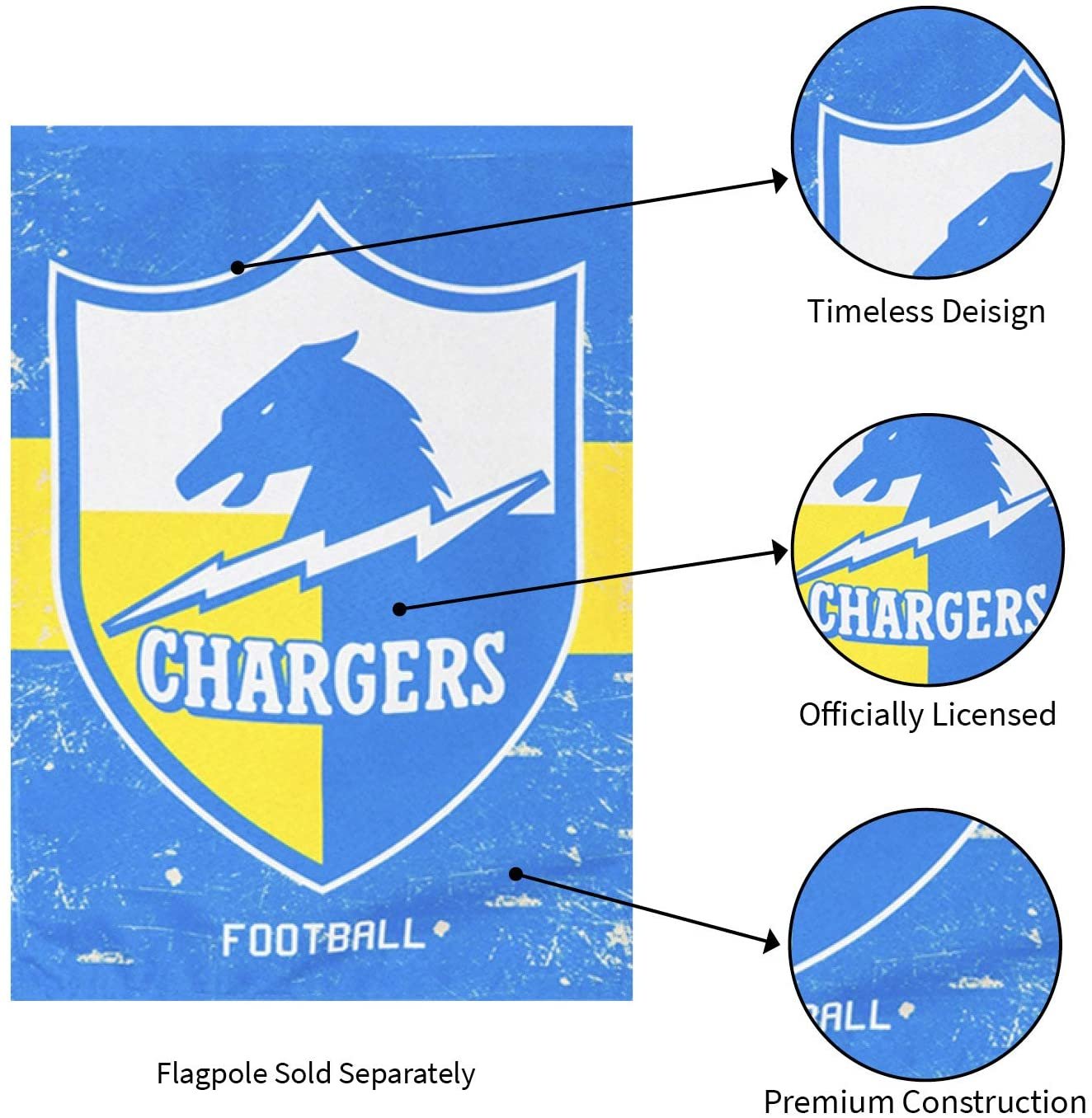 Los Angeles Chargers Garden Flag Banner, Double Sided, Linen, Retro Vintage Design, 12.5x18 Inch