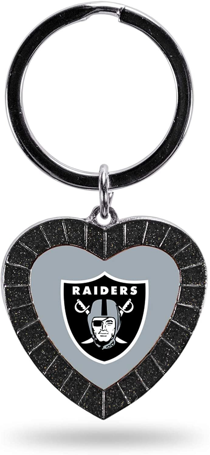 Las Vegas Raiders Rhinestone Heart Colored Keychain, Black, 3-inches in length