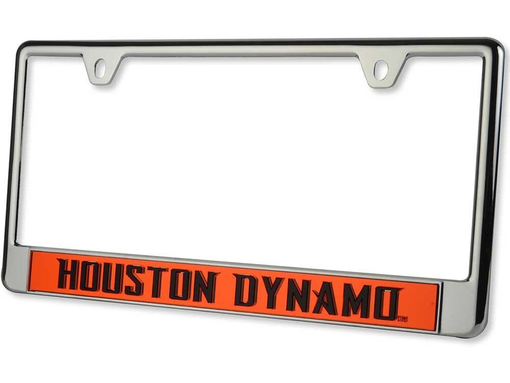 Houston Dynamo MLS Chrome Metal License Plate Frame Tag Cover, Laser Mirrored Inserts, 12x6 Inch