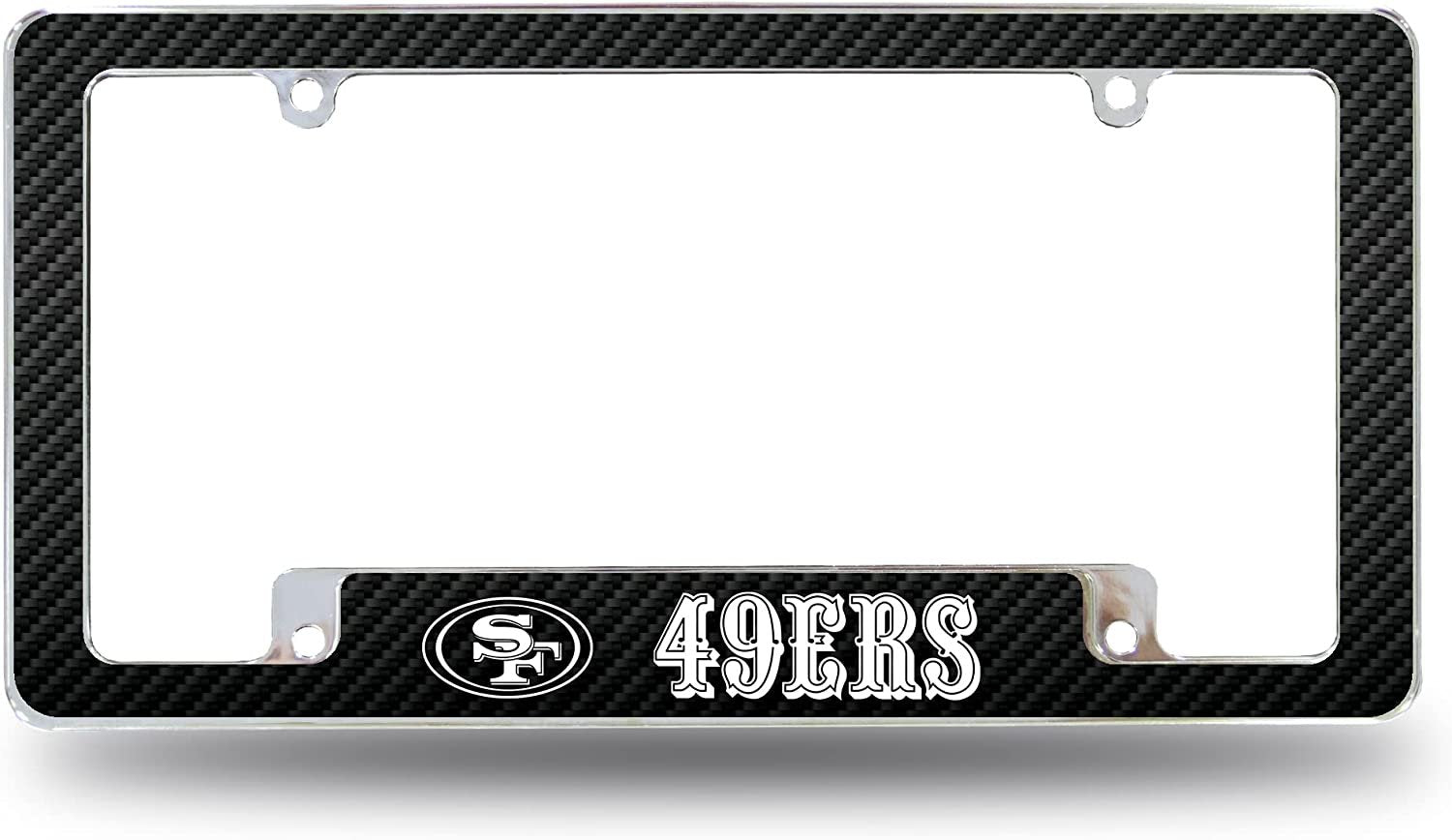 San Francisco 49ers Metal License Plate Frame Chrome Tag Cover Carbon Fiber Design 6x12 Inch
