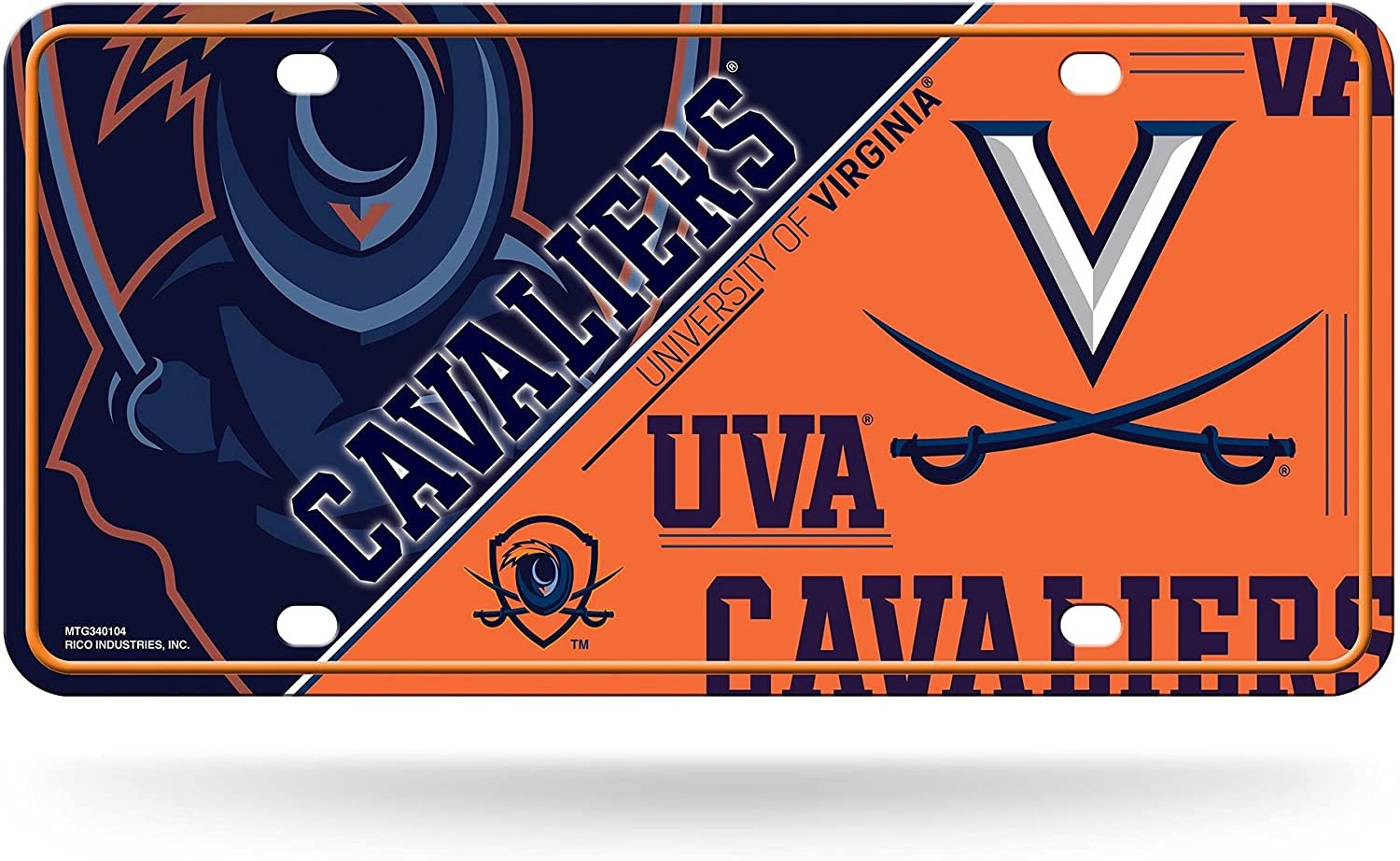 University of Virginia Cavaliers Metal Auto Tag License Plate, Split Design, 6x12 Inch
