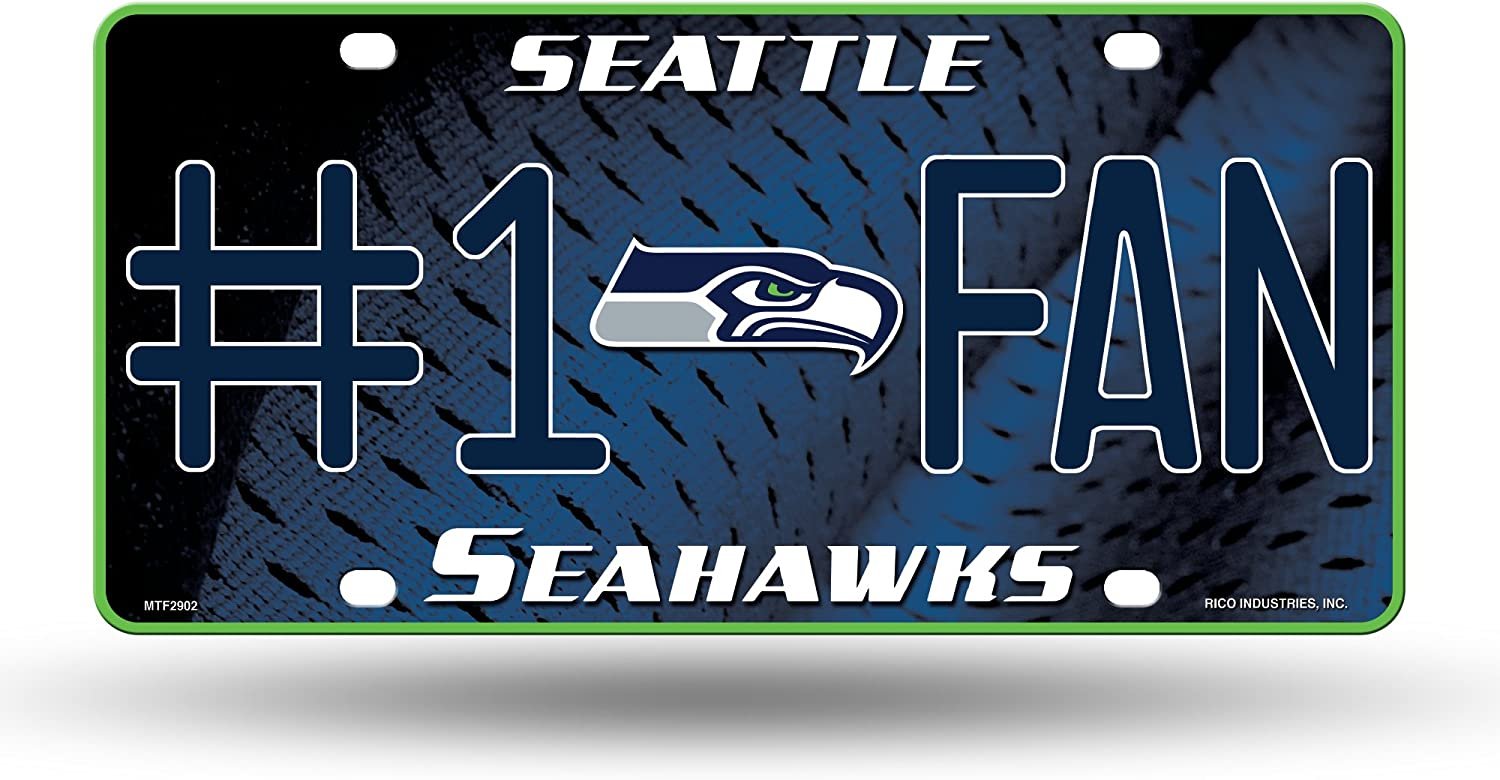 Seattle Seahawks Metal Auto Tag License Plate, #1 Fan Design, 12x6 Inch