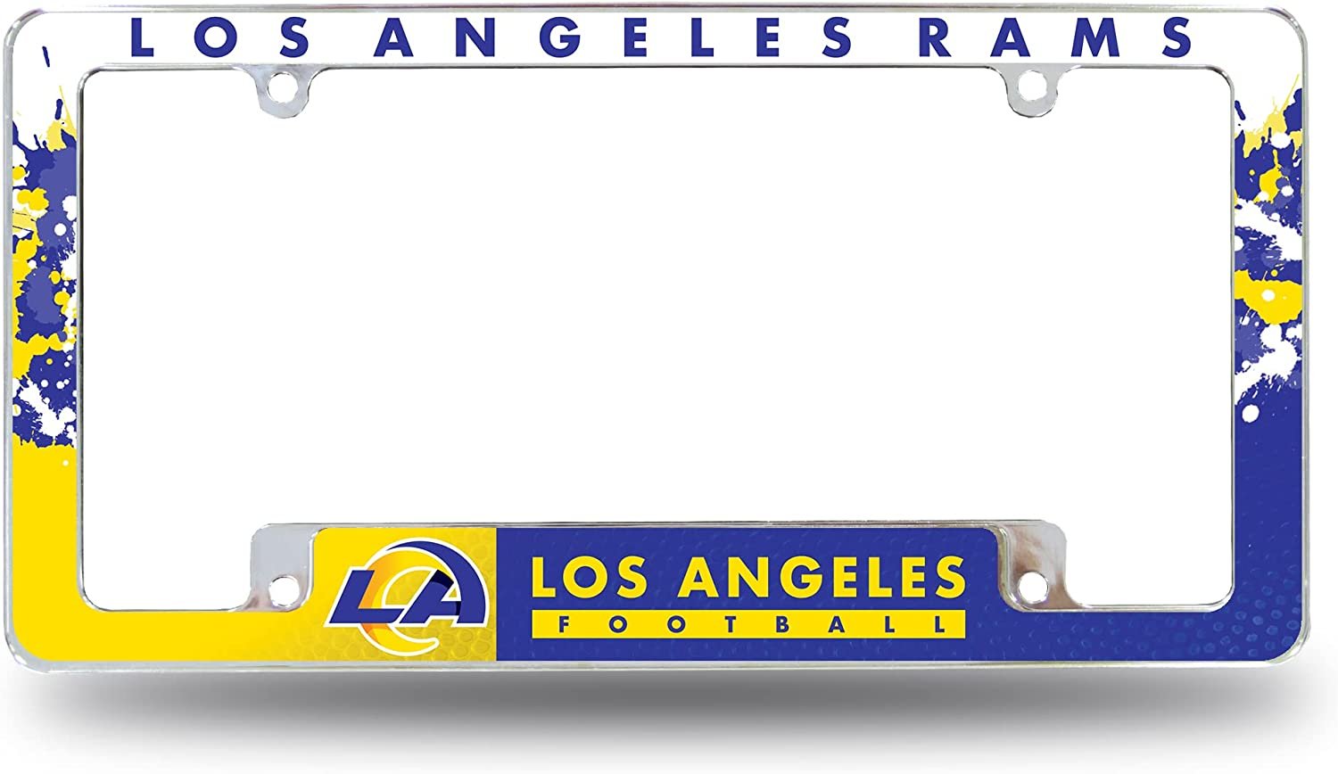 Los Angeles Rams Metal License Plate Frame Chrome Tag Cover All Over Design 6x12 Inch