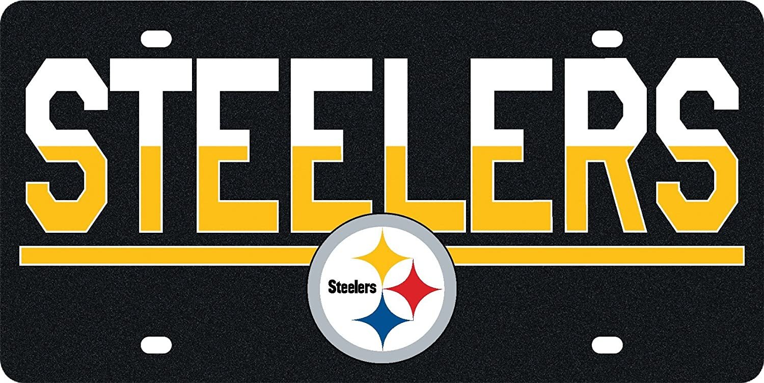 Pittsburgh Steelers Premium Laser Cut Tag License Plate, Duo-Tone, Mirrored Acrylic Inlaid, 6x12 Inch