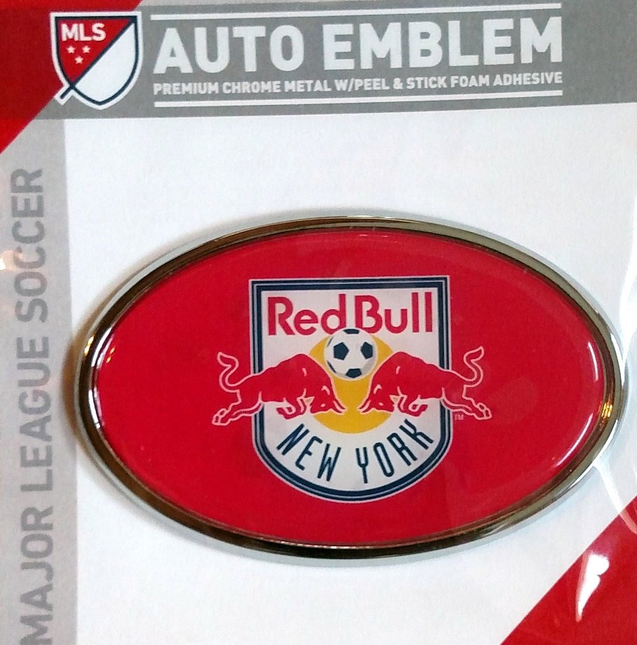 New York Red Bulls Raised Metal Domed Oval Color Chrome Auto Emblem Decal MLS Soccer Football Club