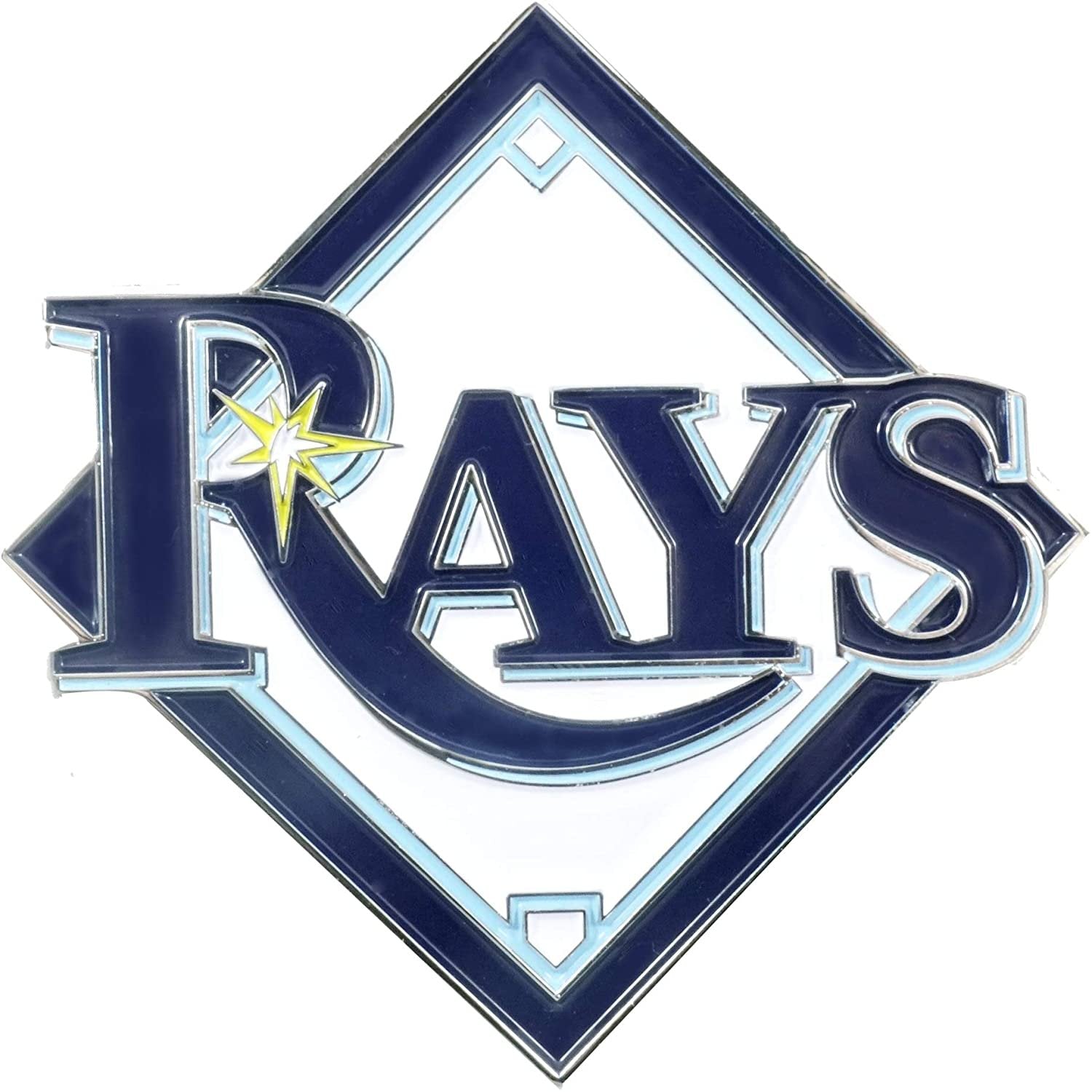 Tampa Bay Rays Premium Solid Metal Raised Auto Emblem, Team Color, Shape Cut, Adhesive Backing