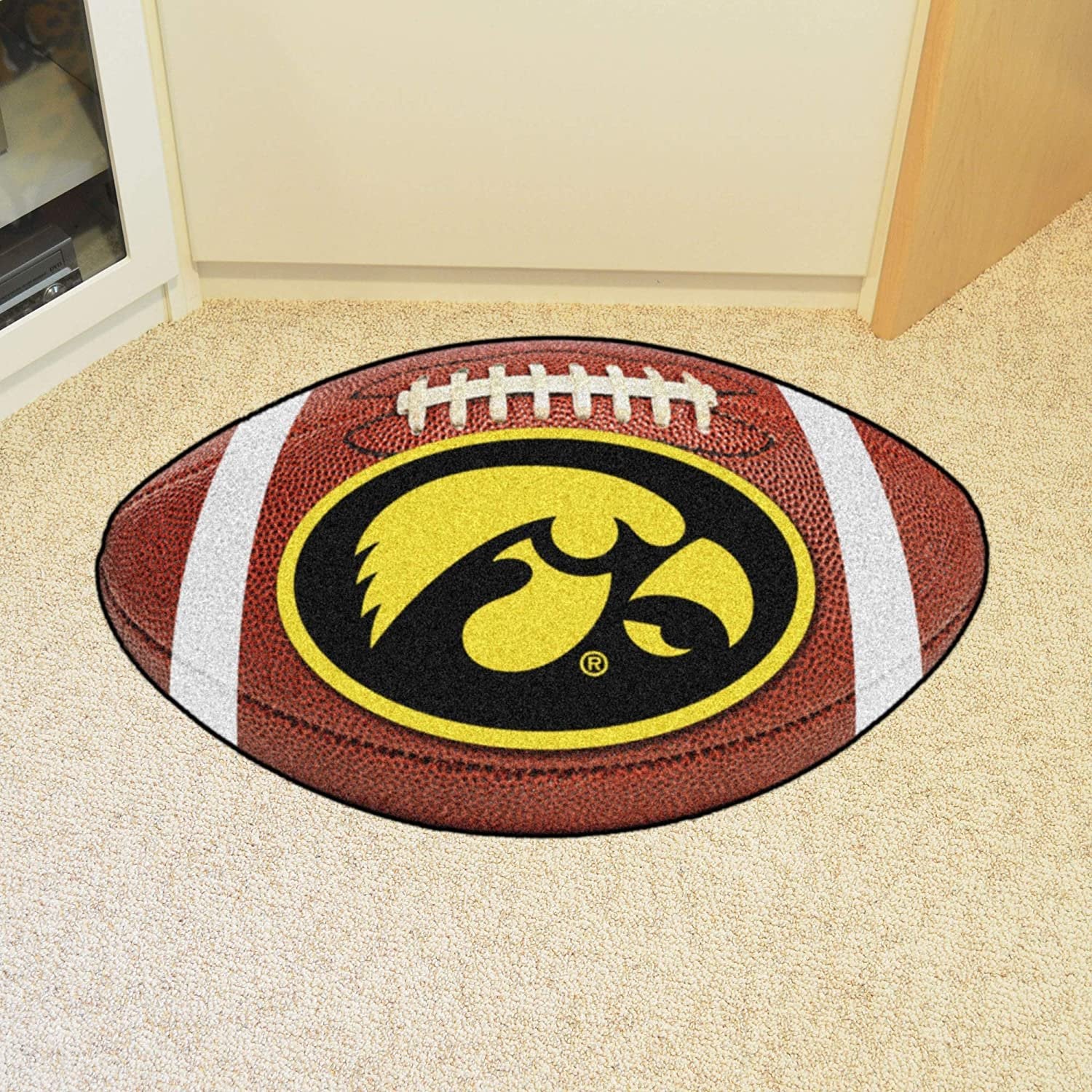 University of Iowa Hawkeyes Floor Mat Area Rug, 20x32 Inch, Non-Skid Backing, Football Design