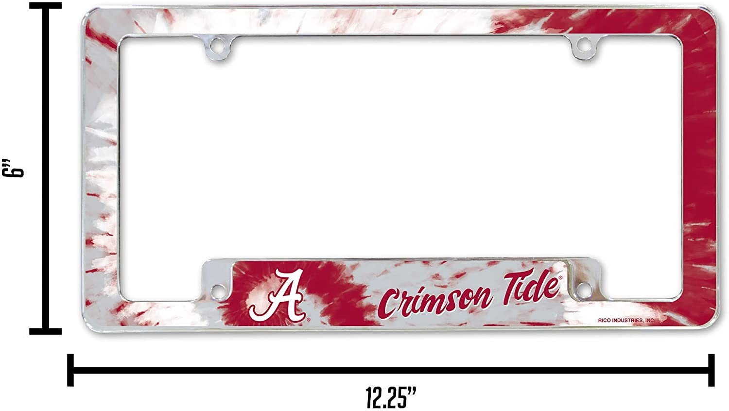 University of Alabama Crimson Tide Metal License Plate Frame Chrome Tag Cover 12x6 Inch Tie Dye Design