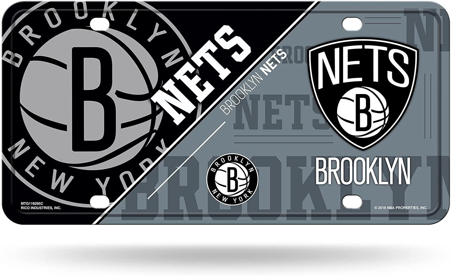 Brooklyn Nets Metal Auto Tag License Plate, Split Design, 6x12 Inch