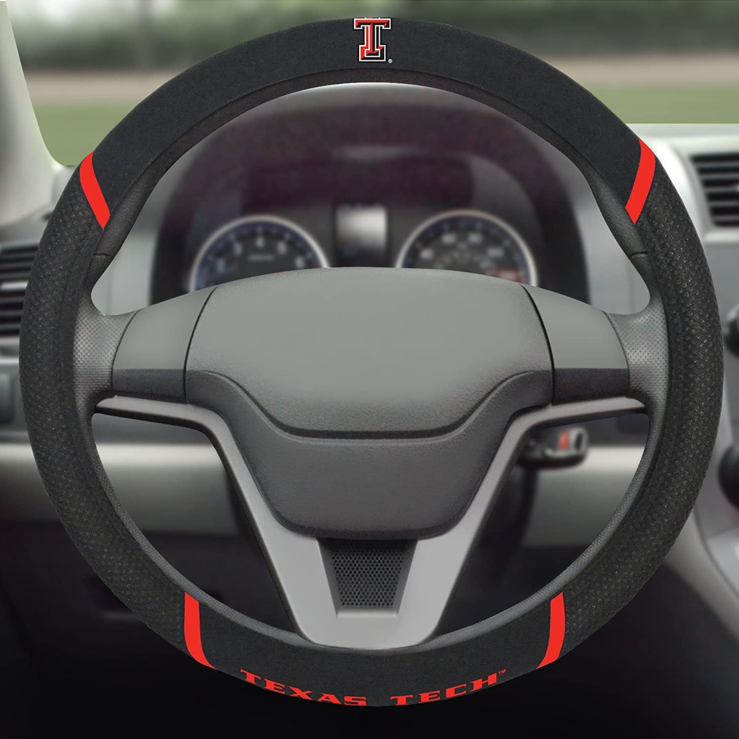 Texas Tech Red Raiders Premium 15 Inch Black Emroidered Steering Wheel Cover University