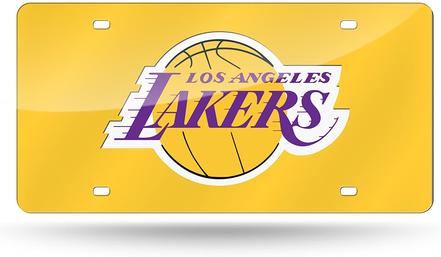 Los Angeles Lakers Premium Laser Cut Tag License Plate, Yellow, Mirrored Acrylic Inlaid, 12x6 Inch