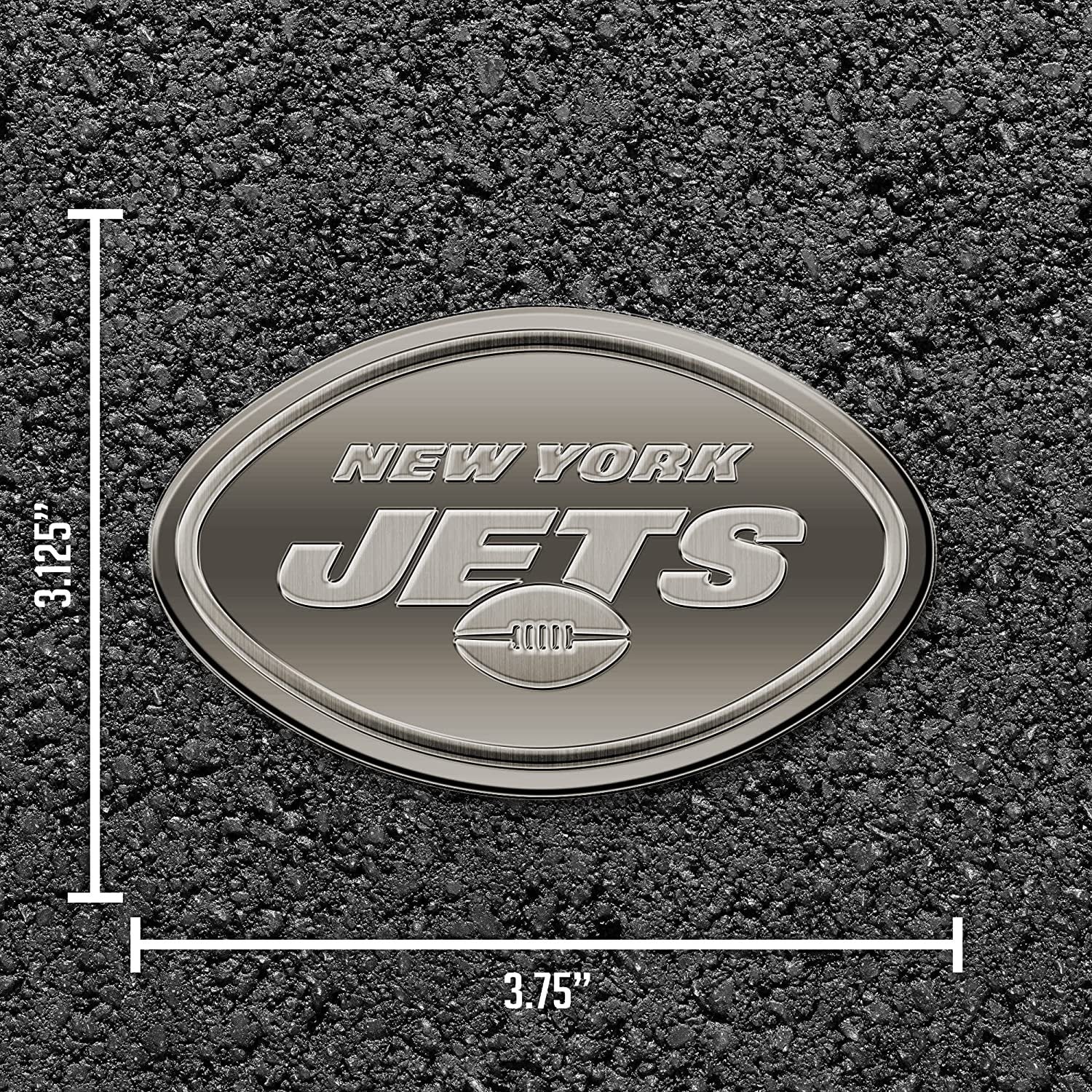 New York Jets Auto Emblem Solid Metal Raised Die Cut Antique Nickel Finish Adhesive Backing