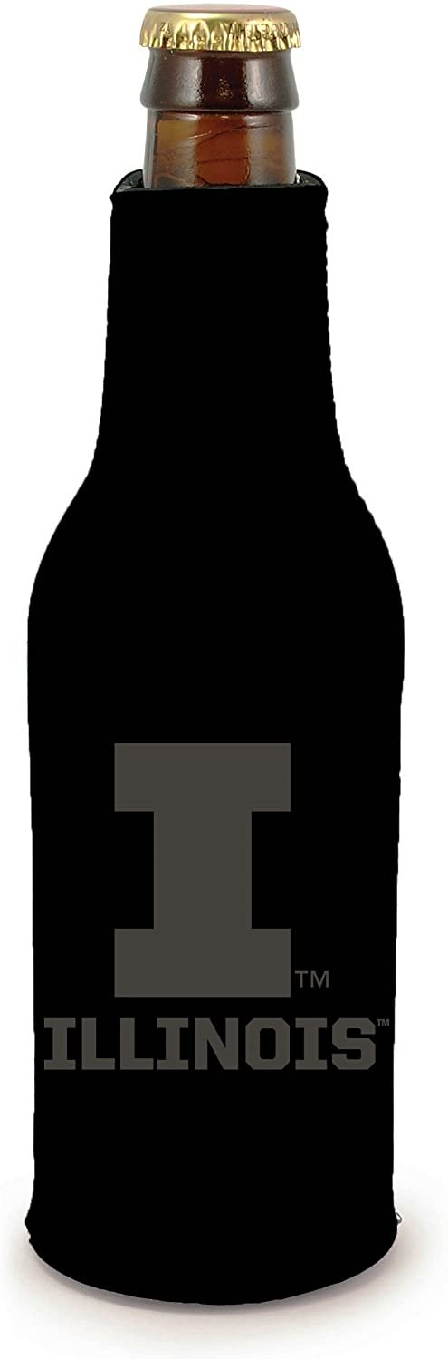 Illinois Fighting Illini 2-Pack Zipper Bottle Tonal Black Beverage Insulator Neoprene Holder Cooler Coolie University of