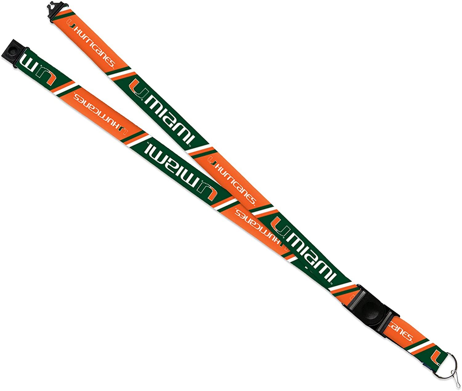 University of Miami Hurricanes Lanyard Keychain Double Sided 18 Inch Button Clip Safety Breakaway
