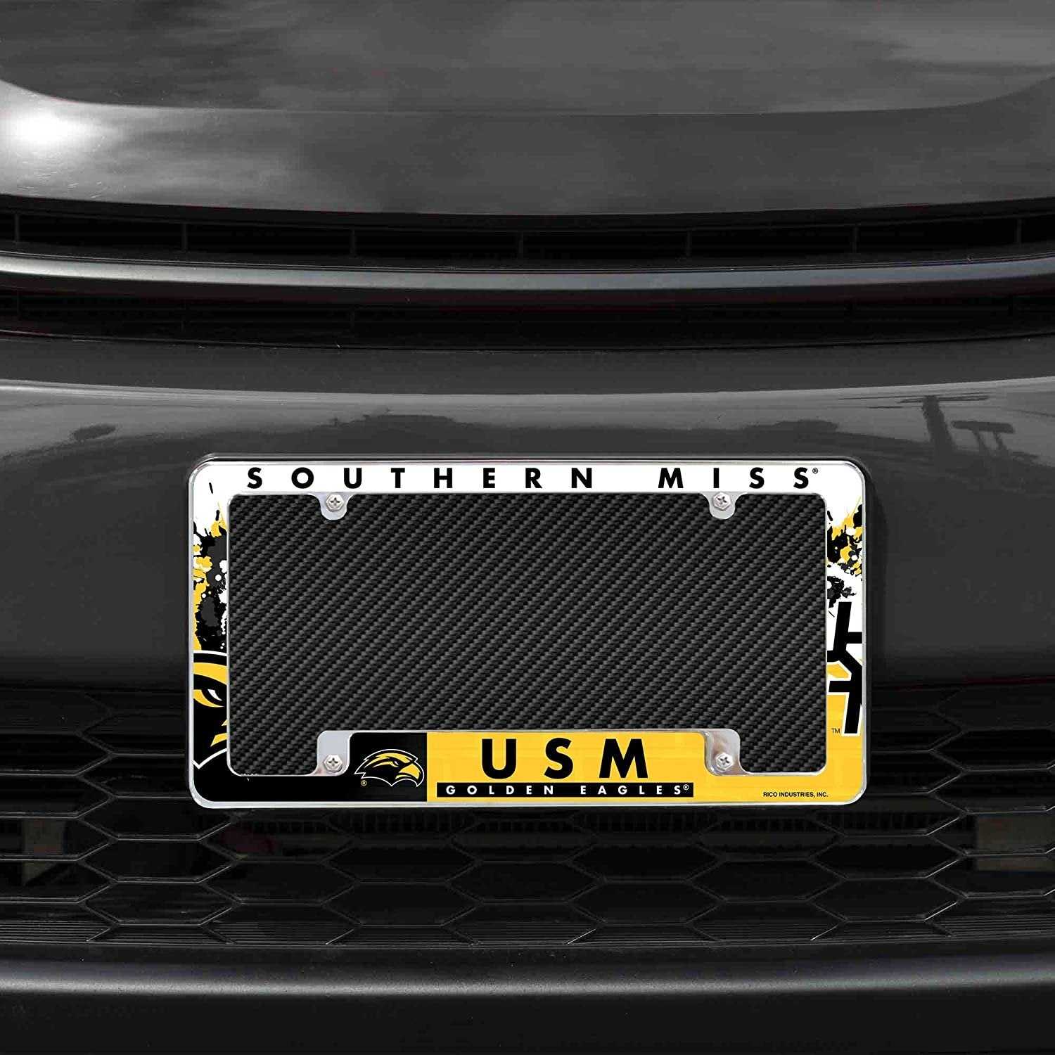 University of Southern Mississippi Golden Eagles Metal License Plate Frame Tag Cover All Over Design 12x6 Inch