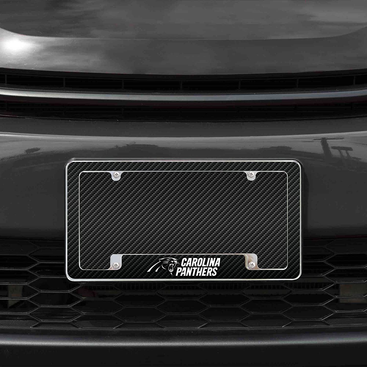 Carolina Panthers Metal License Plate Frame Chrome Tag Cover Carbon Fiber Design 6x12 Inch