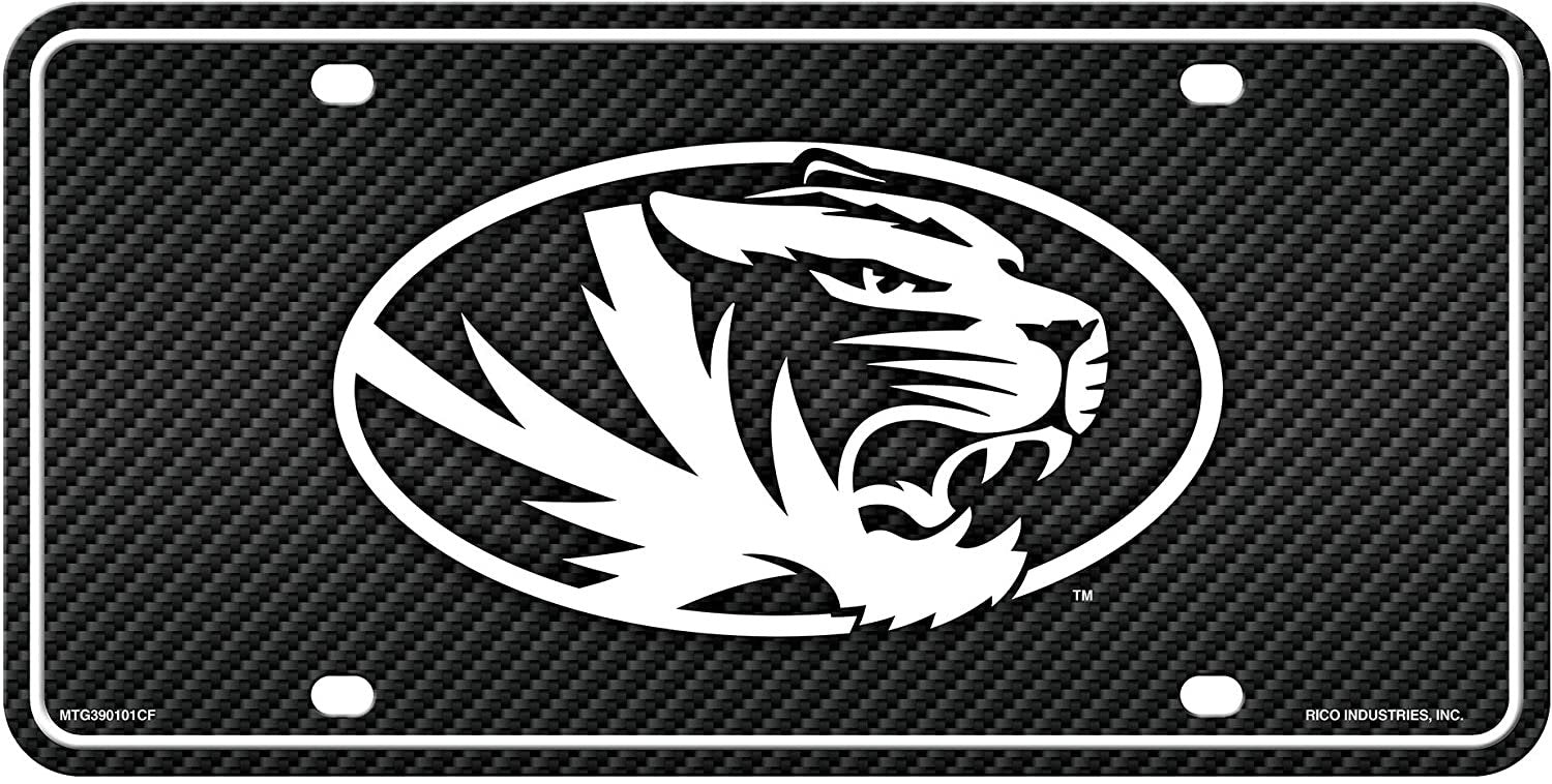 University of Missouri Tigers Metal Auto Tag License Plate, Carbon Fiber Design, 6x12 Inch
