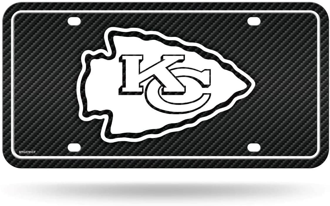 Kansas City Chiefs Metal Auto Tag License Plate, Carbon Fiber Design, 6x12 Inch