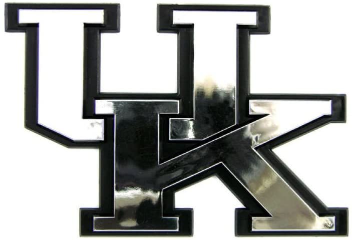 University of Kentucky Wildcats Auto Emblem, Silver Chrome Color, Raised Molded Shape Cut Plastic, Adhesive Tape Backing