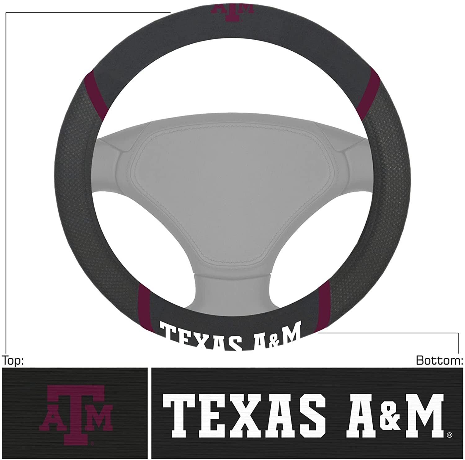 Texas A&M Aggies Steering Wheel Cover Embroidered Black 15 Inch University