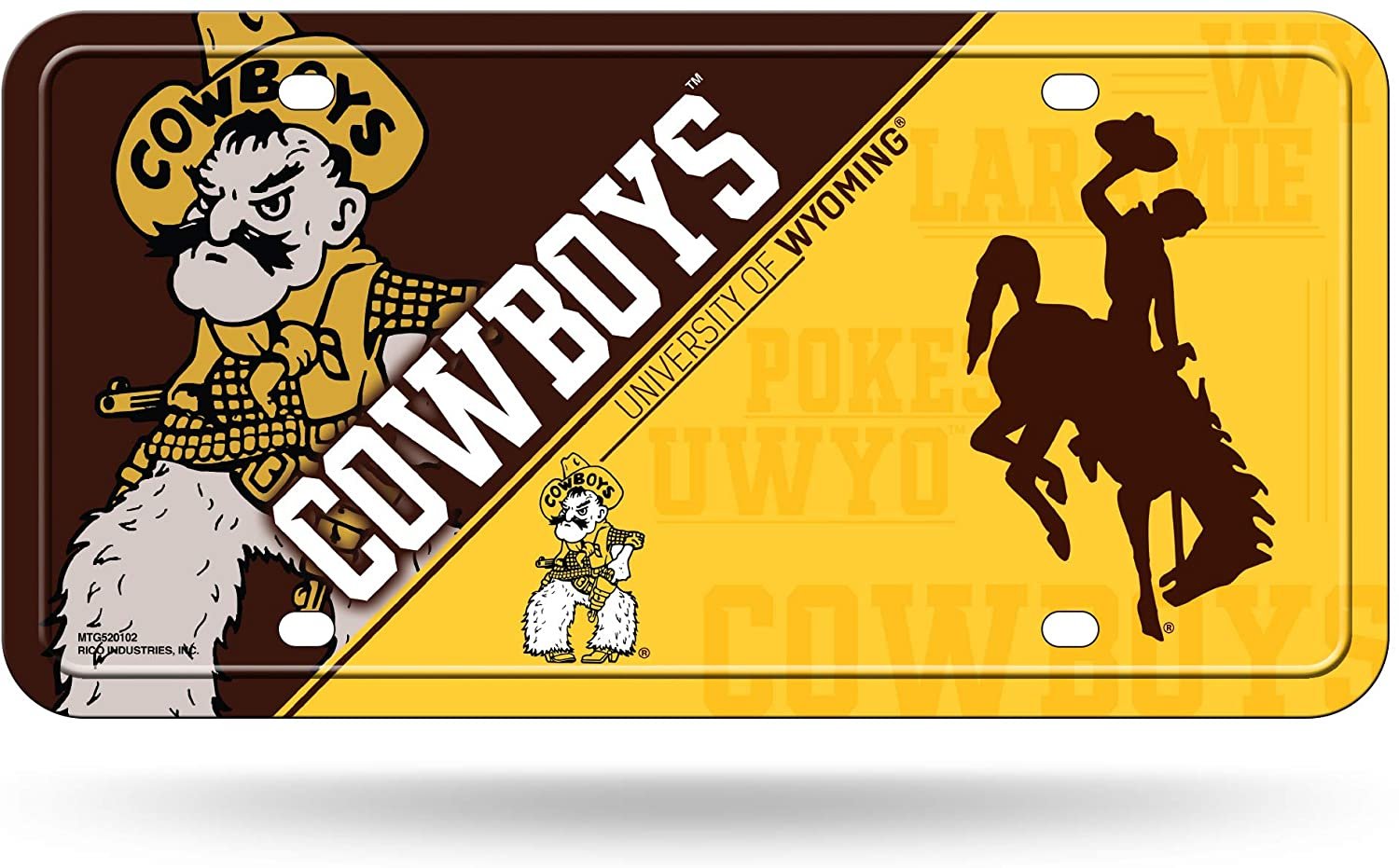 University of Wyoming Cowboys Metal Auto Tag License Plate, Split Design, 6x12 Inch