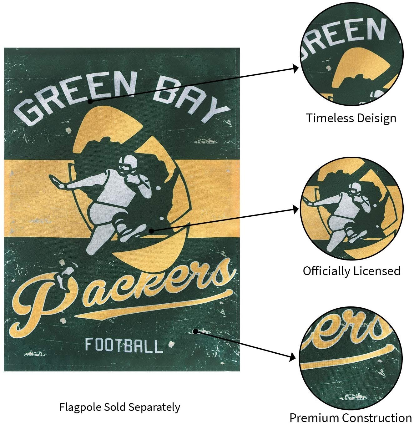 Green Bay Packers Premium Linen Banner Flag Double Sided 28x44 Inch Vintage Logo Design Outdoor