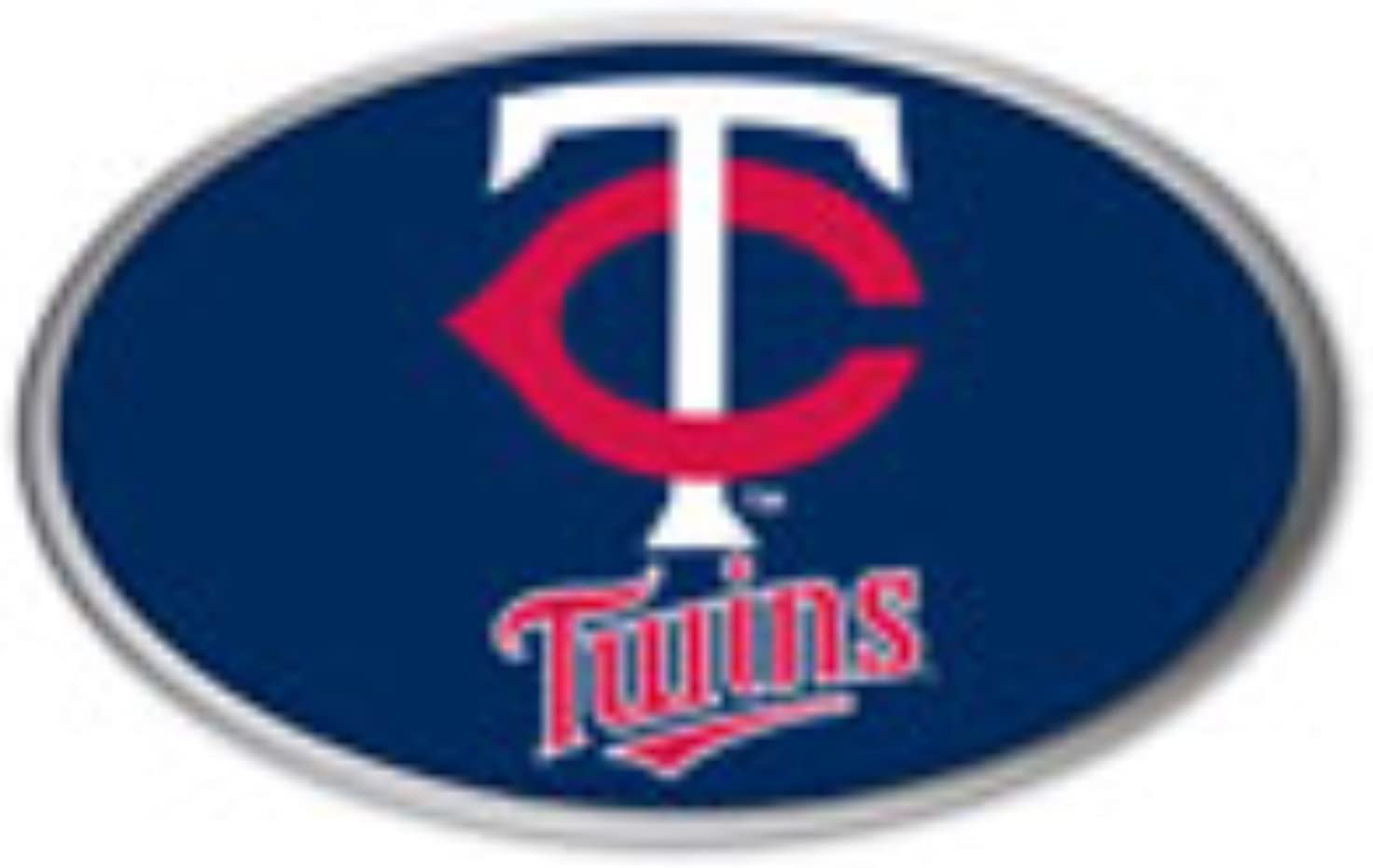 Minnesota Twins Premium Aluminum Metal Auto Emblem, Raised 3D Effect, Oval Shape, Full Adhesive Backing