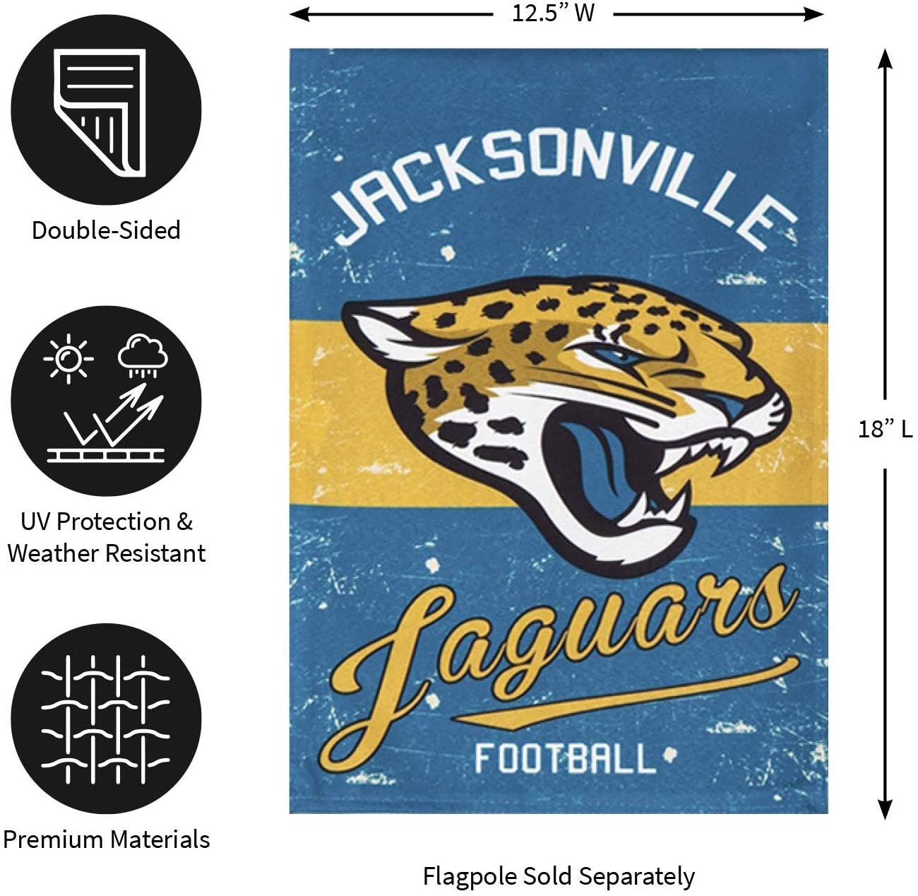 Jacksonville Jaguars Premium Garden Flag Banner, Double Sided, Linen, Retro Vintage Style, 13x18 Inch