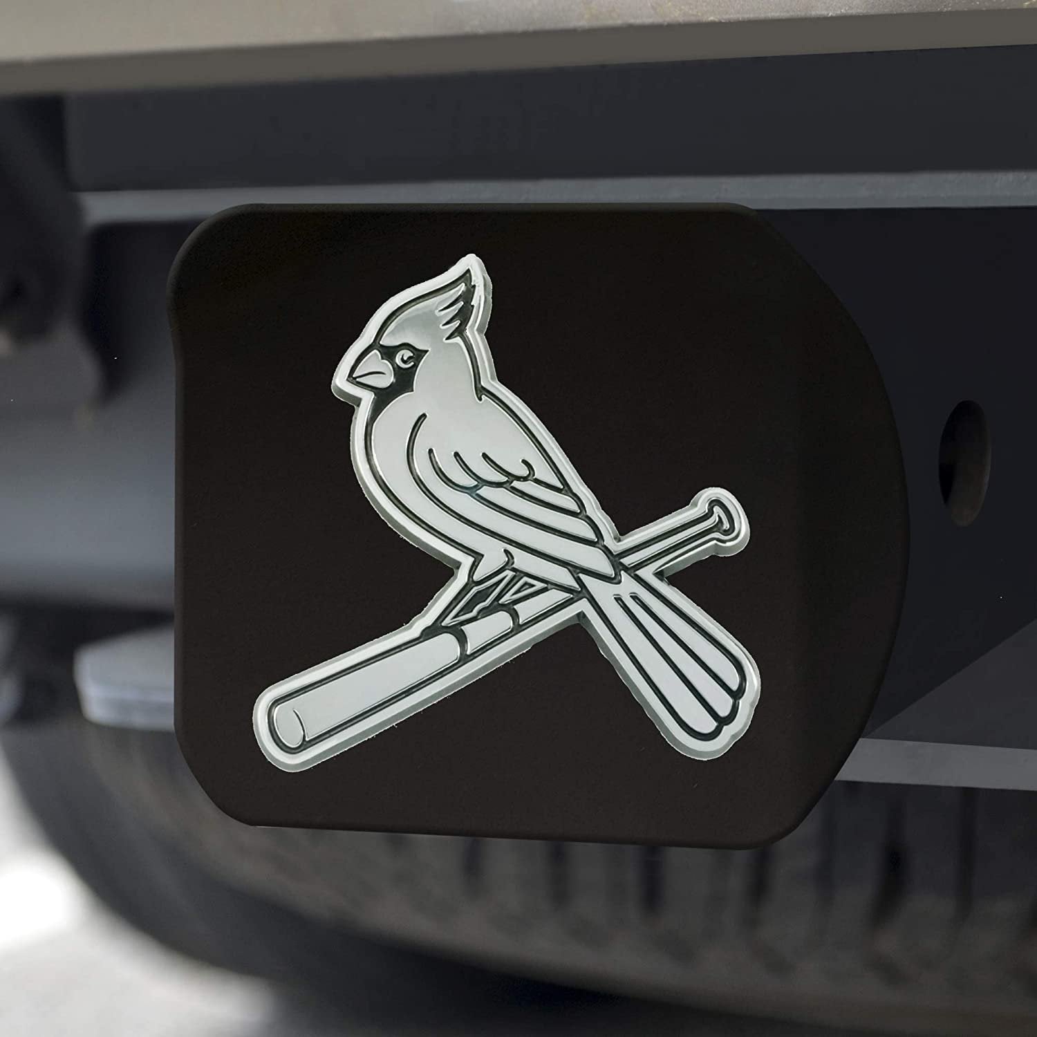 St Louis Cardinals Hitch Cover Solid Metal Black Chrome Bird Logo Squa -  Fielders Choice
