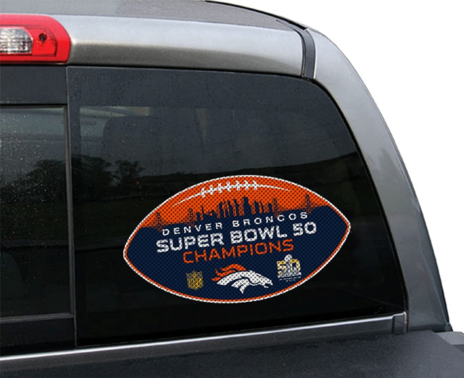 Denver Broncos Super Bowl 50 Champions 12 Inch Preforated Window Film Decal Sticker, One-Way Vision, Adhesive Backing