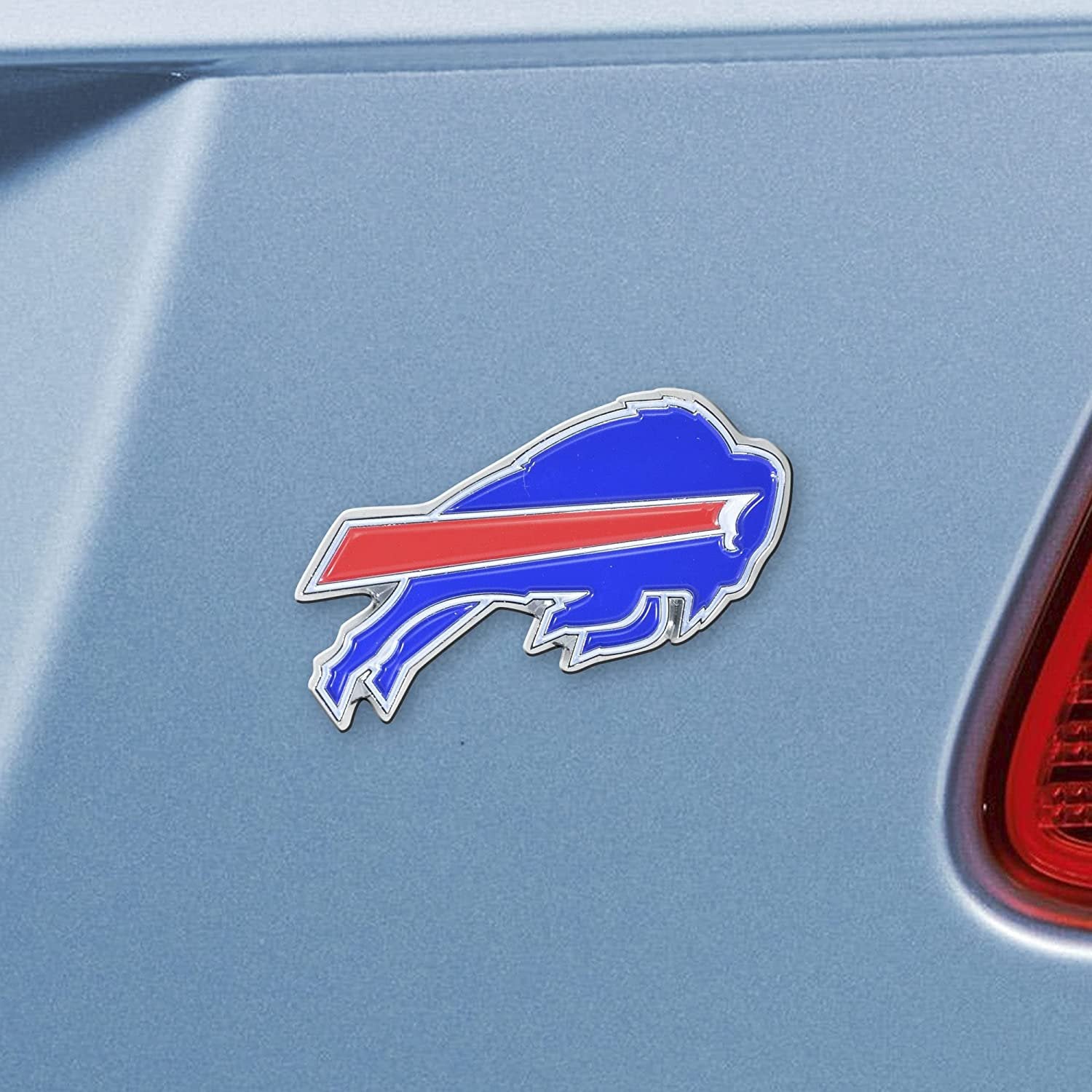 Buffalo Bills Premium Solid Metal Color Raised Auto Emblem Shape Cut Adhesive Backing