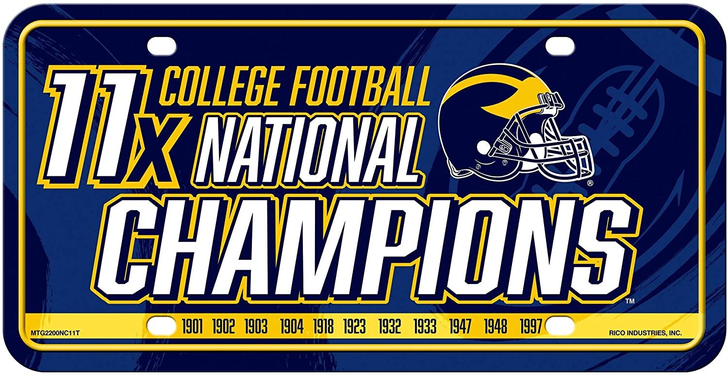 University of Michigan Wolverines Metal Auto Tag License Plate, 11-Time Champions, 6x12 Inch