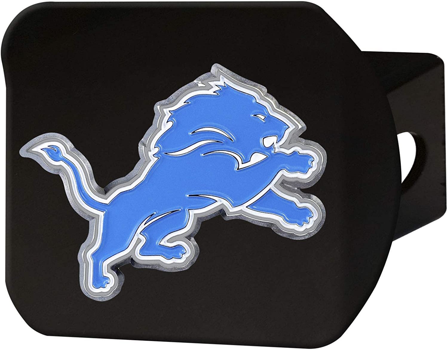 Detroit Lions Hitch Cover Black Solid Metal with Raised Color Metal Emblem 2" Square Type III