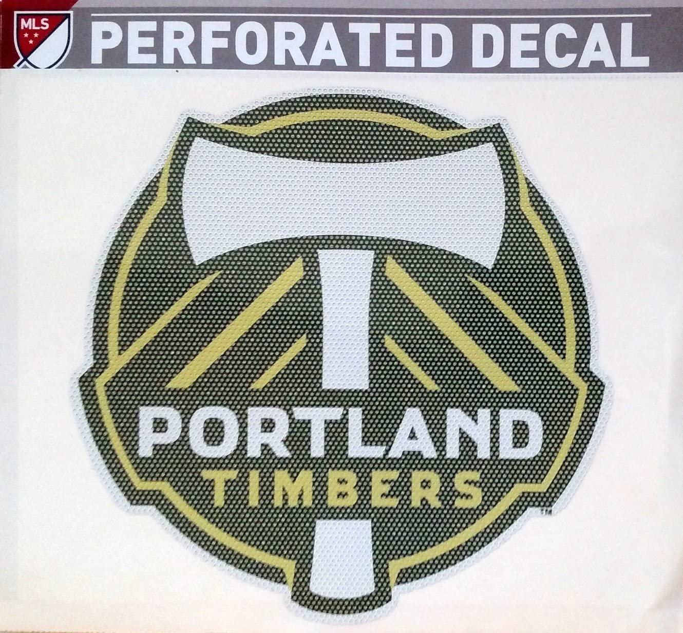 Portland Timbers 12 Inch Preforated Window Film Decal Sticker, One-Way Vision, Adhesive Backing