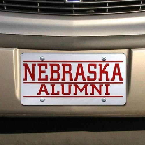 University of Nebraska Cornhuskers Alumni Premium Laser Cut Tag License Plate, Mirrored Acrylic Inlaid, 12x6 Inch