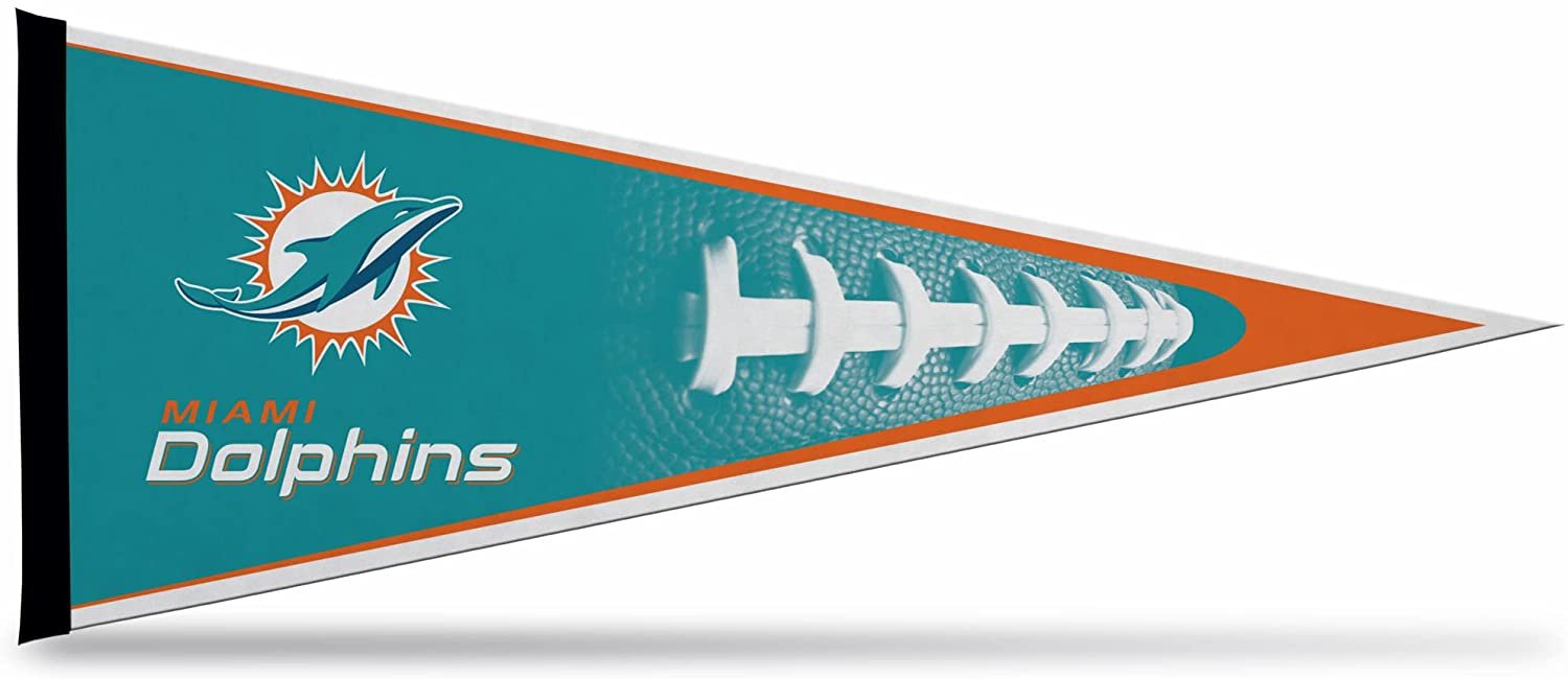 Miami Dolphins Soft Felt Pennant, Football Design, 12x30 Inch, Easy To Hang