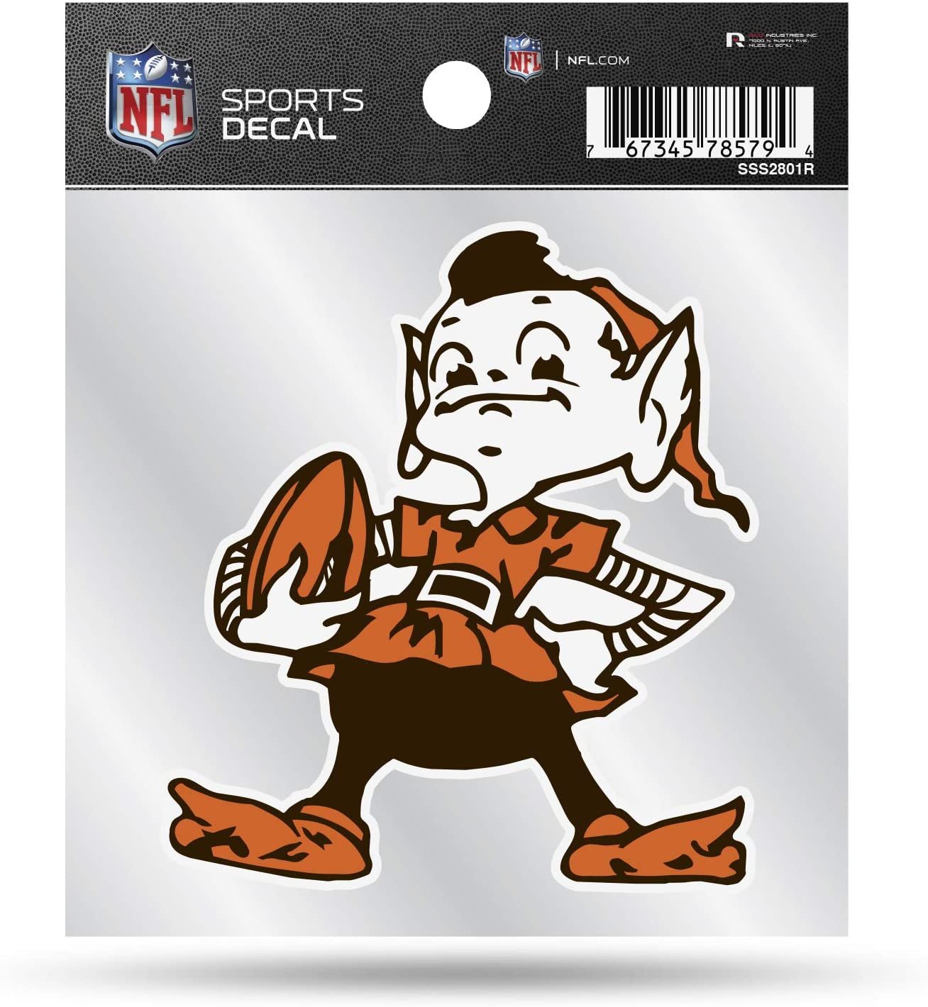 Cleveland Browns 4x4 Inch Die Cut Decal Sticker, Mascot Elf Logo, Clear Backing
