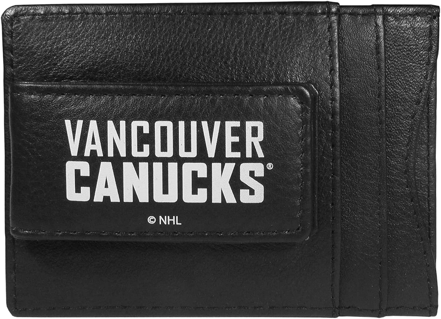 Vancouver Canucks Black Leather Wallet, Front Pocket Magnetic Money Clip, Printed Logo