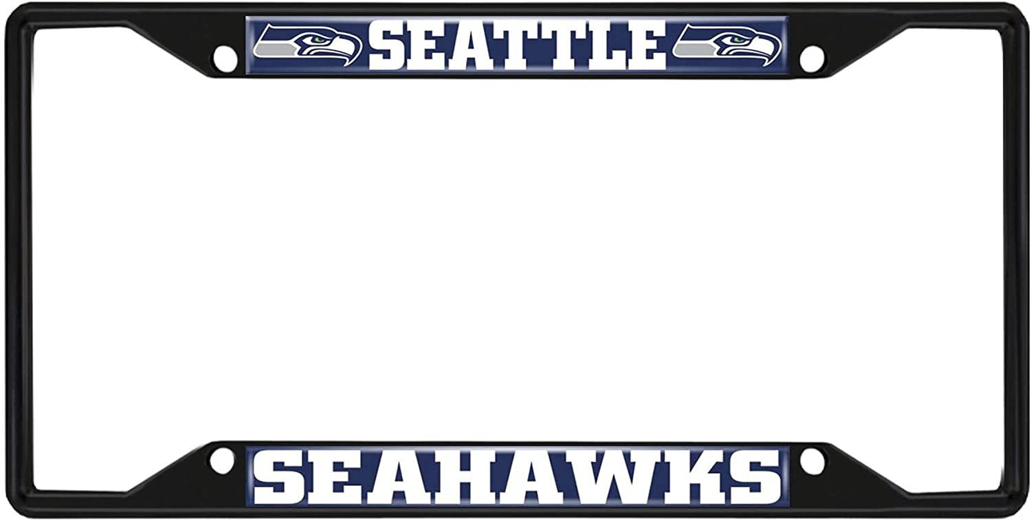 Seattle Seahawks Black Metal License Plate Frame Tag Cover, 6x12 Inch