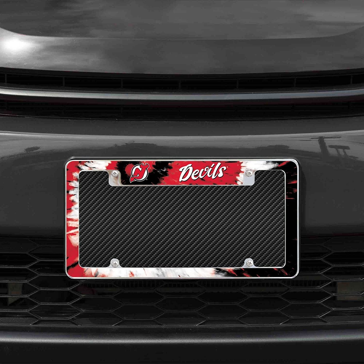 New Jersey Devils Metal License Plate Frame Chrome Tag Cover Tie Dye Design 6x12 Inch
