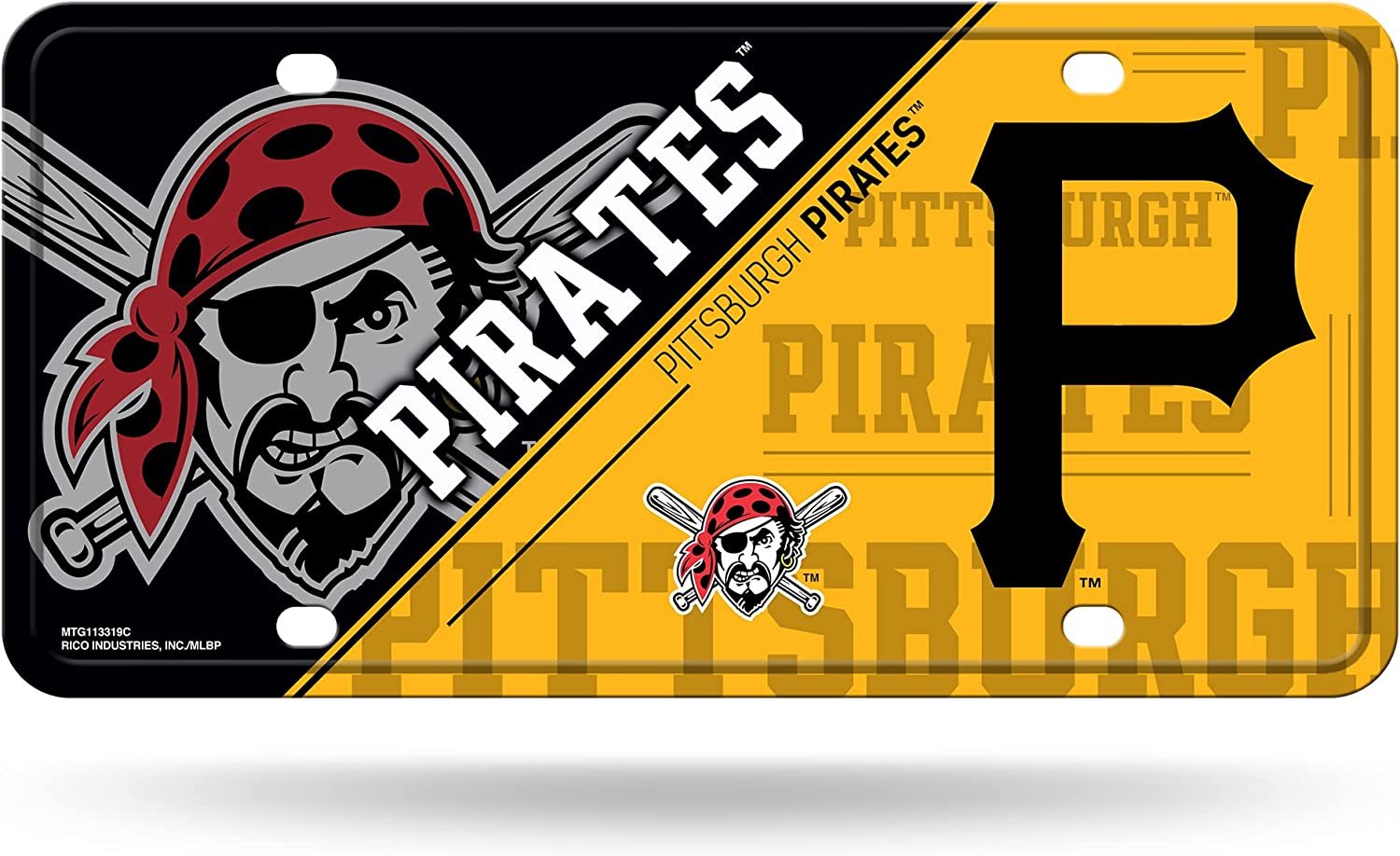 Pittsburgh Pirates Metal Auto Tag License Plate, Split Design, 6x12 Inch
