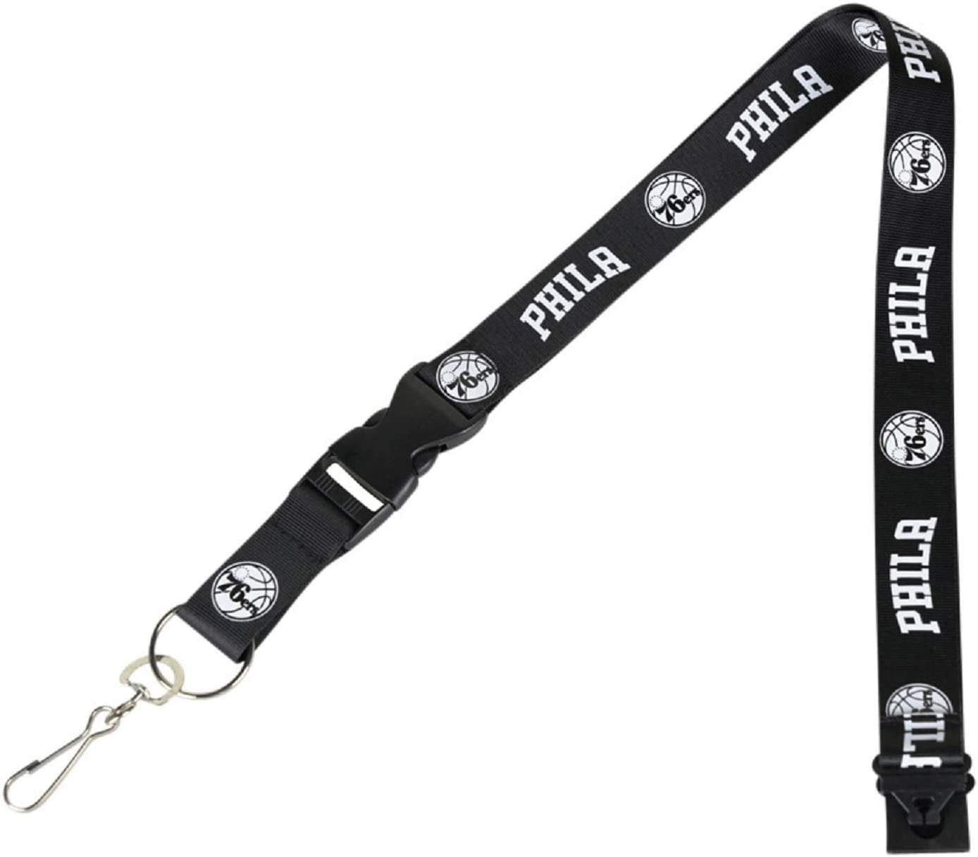 Philadelphia 76ers Blackout Lanyard Keychain Double Sided Breakaway Safety Design Adult 18 Inch