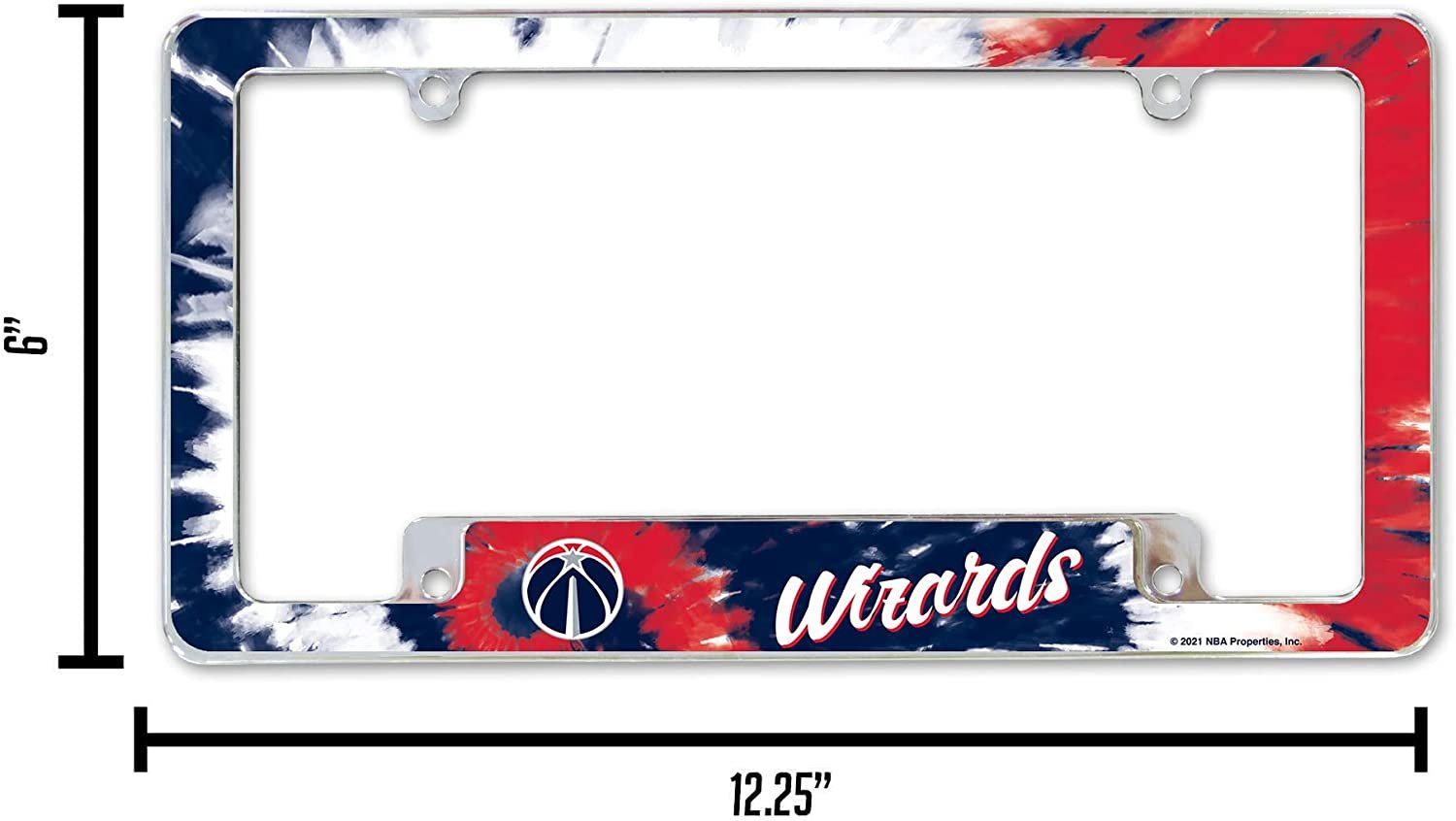Washington Wizards Metal License Plate Frame Chrome Tag Cover Tie Dye Design 6x12 Inch