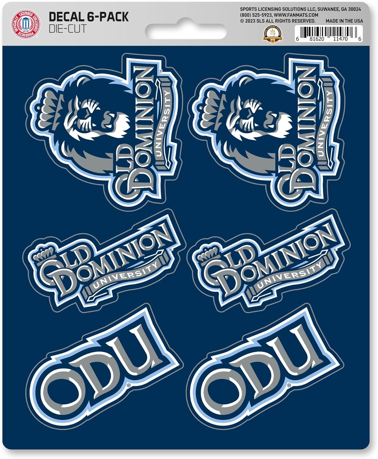 Old Dominion University Monarchs 6-Piece Decal Sticker Set, 5x6 Inch Sheet, Gift for football fans for any hard surfaces around home, automotive, personal items