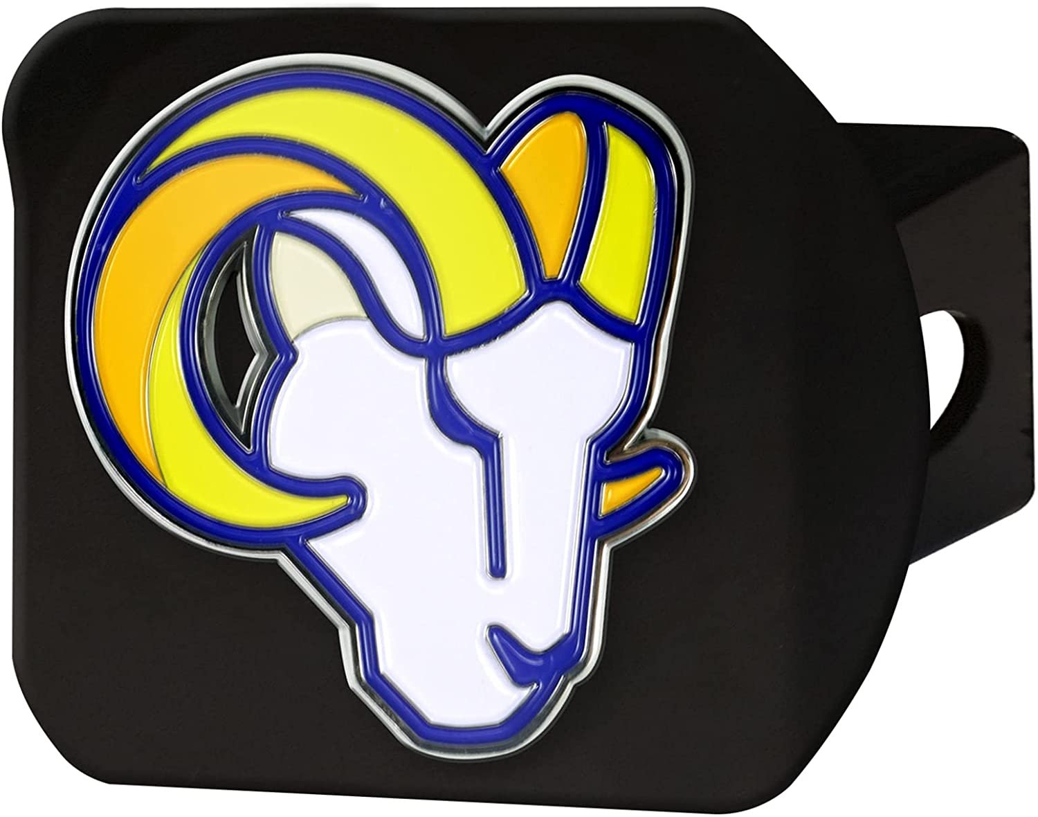 Los Angeles Rams Hitch Cover Black Solid Metal with Raised Color Metal Emblem 2" Square Type III