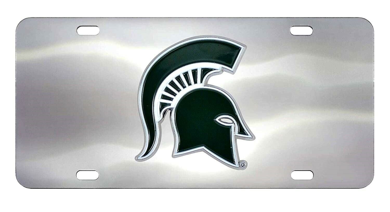 Michigan State University Spartans License Plate Tag, Premium Stainless Steel Diecast, Chrome, Raised Solid Metal Color Emblem, 6x12 Inch