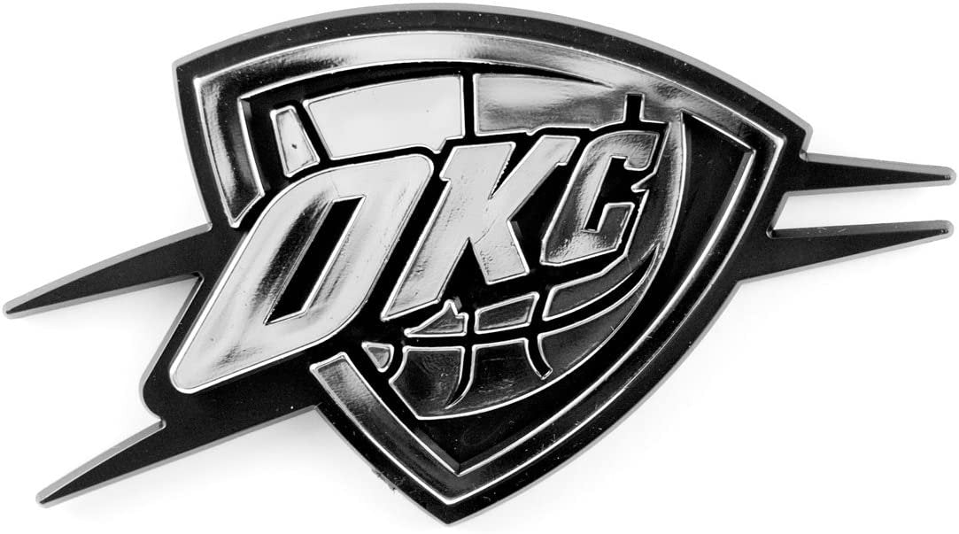 Oklahoma City Thunder Auto Emblem, Plastic Molded, Silver Chrome Color, Raised 3D Effect, Adhesive Backing